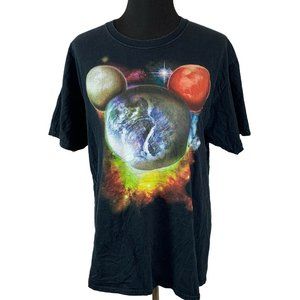 Disney T Shirt size L Earth Planet Mickey Mouse Ears Black Mens Adult